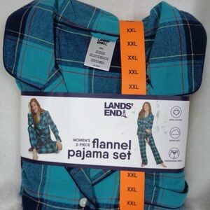 Lands' End Teal and Navy Women’s Long sleeve Flannel Pajama Set